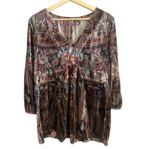 Velvet Babydoll Paisley Blouse Multicolor XL Boho Whimsygoth Hippie Fairy Grunge